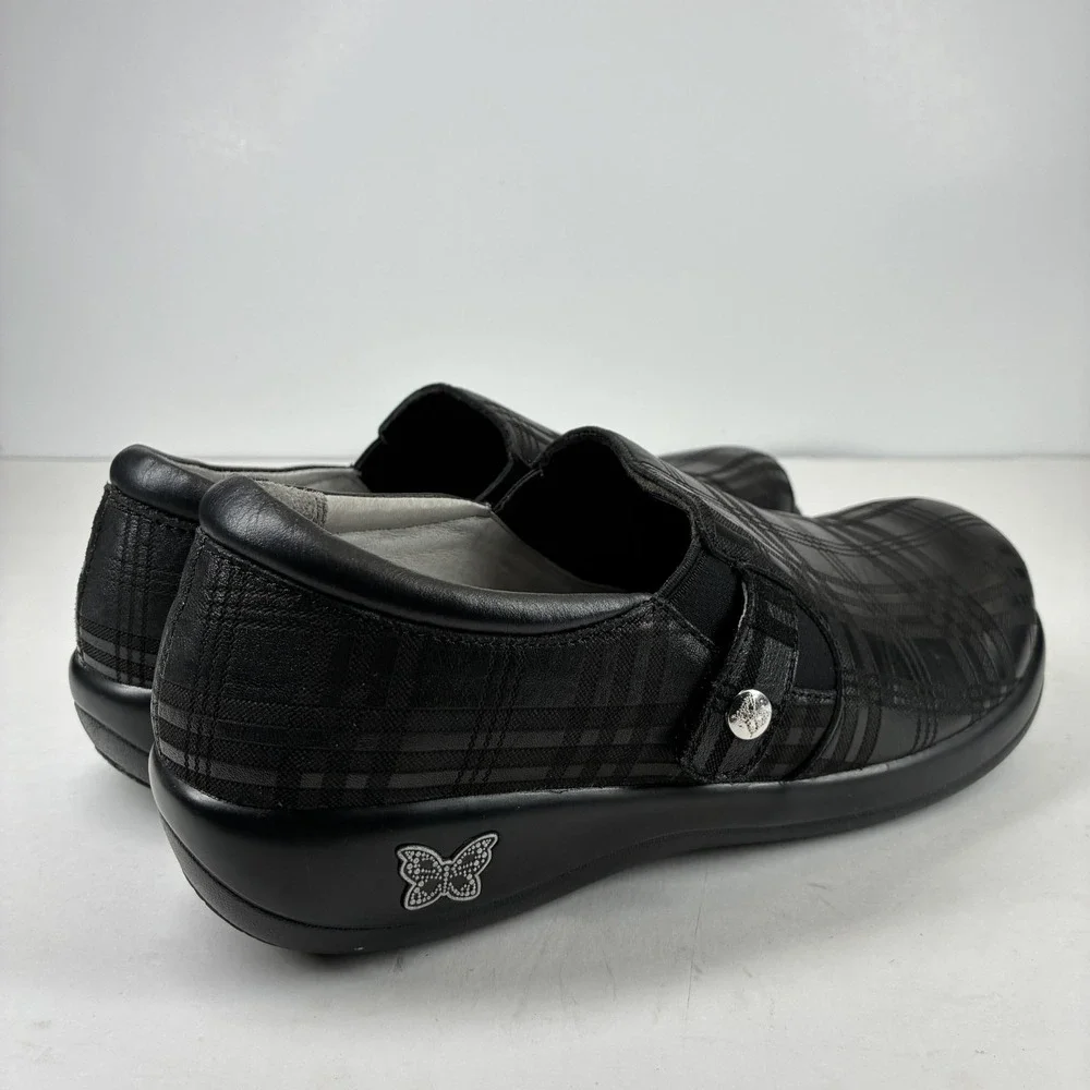 Alegria Black Plaid Slip-On Clogs size 9
